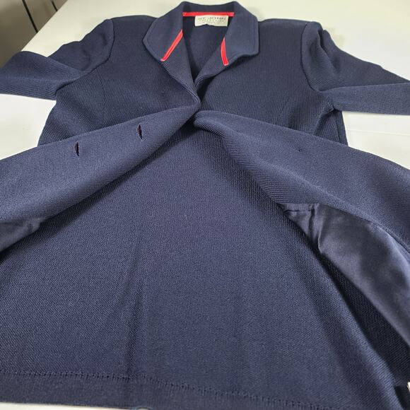 St John Navy Blue Red Gold Button Front Knit Cardigan Sweater Medium - Picture 4 of 5
